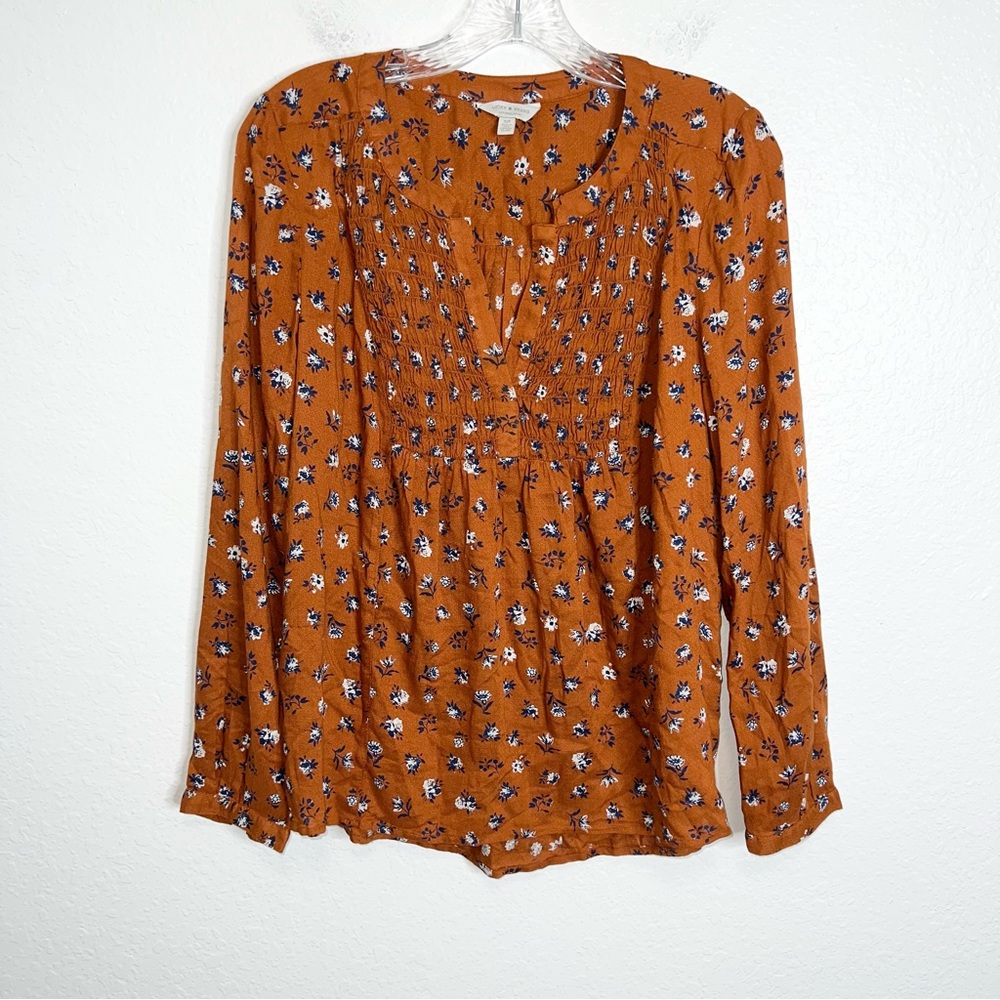 Lucky Brand Small Floral Burnt Orange Blouse listed on multiple sites
